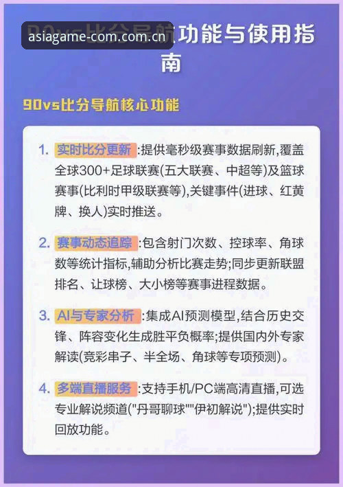亚洲体育平台实时比分推荐完整指南：用数据做选择的四个决策节点